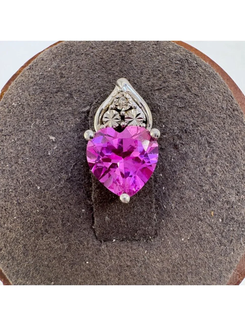 Natural Diamond & Pink CZ Heart Pendant Sterling Silver 925 Size 0.5